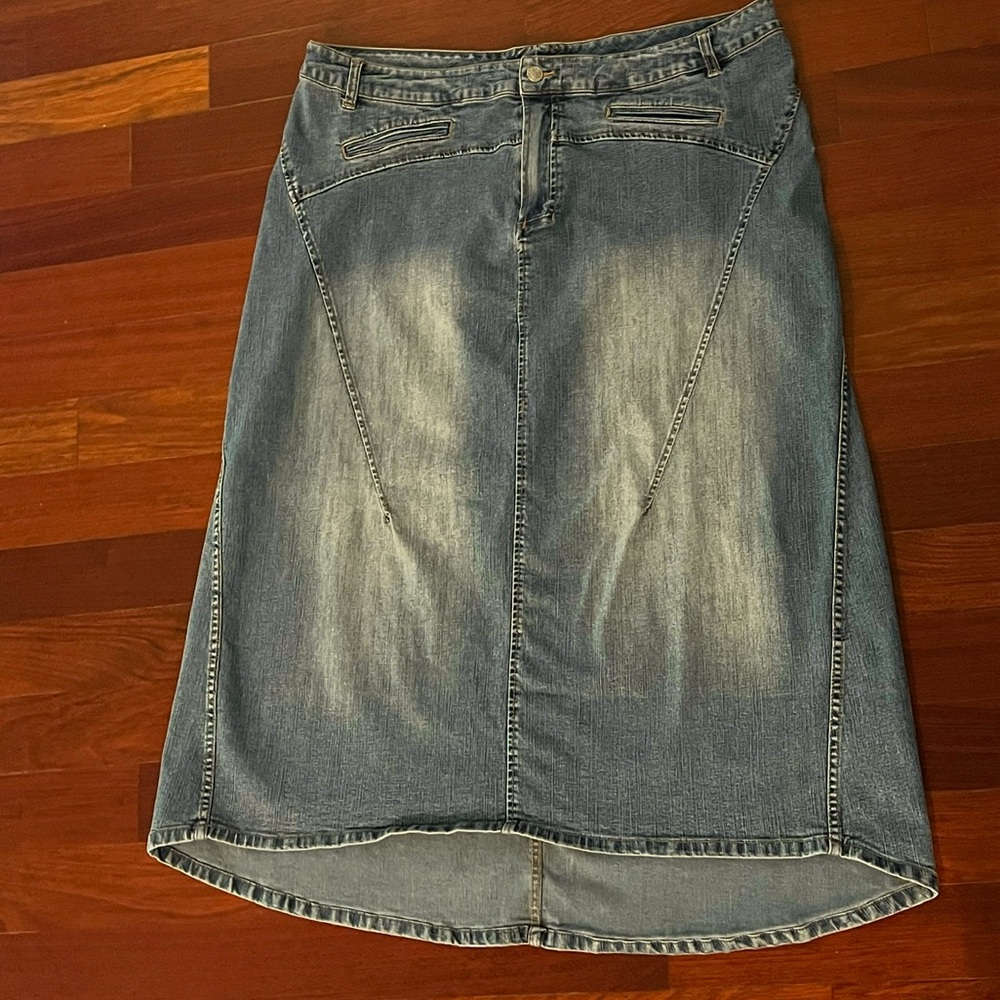 Vtg Y2K Adriana Sport Denim Jean Skirt Long Country Western Cowgirl 22 Stretch